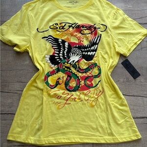 Ed Hardy Vibrant Yellow Tee with Graphic Design